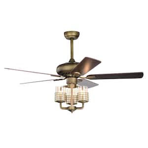 Solid Wood 5 Blades 52 in. Indoor Bronze Metal Ceiling Fan with Remote and Light Kit