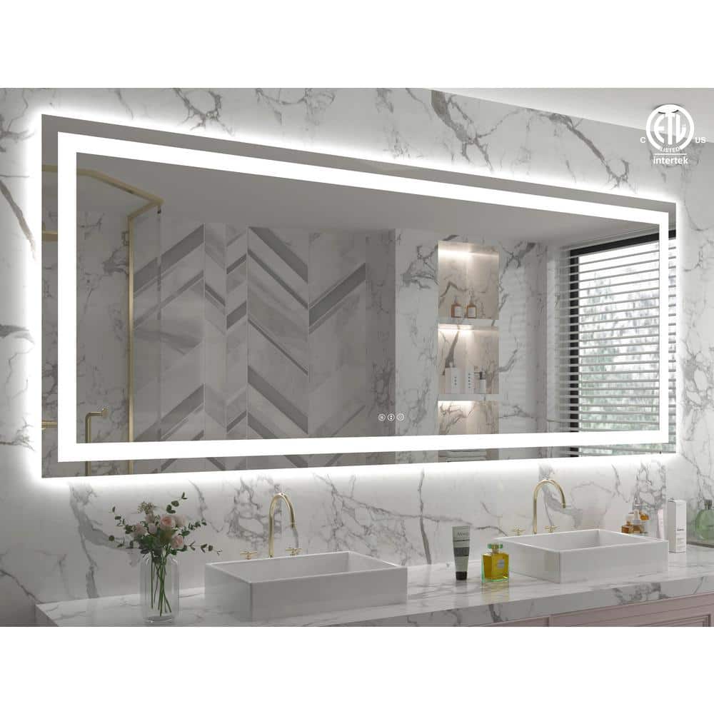 78 in. W x 32 in. H Large Rectangular Frameless Anti-Fog LED Light Wall Mounted Bathroom Vanity Mirror in White price history on PriceWatchPro