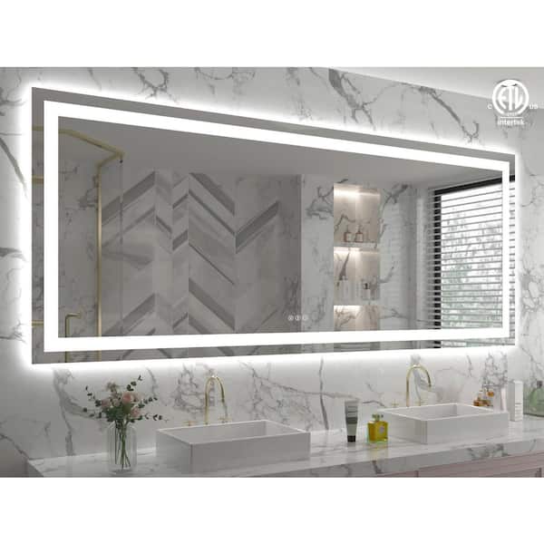 Klajowp 78 in. W x 32 in. H Large Rectangular Frameless Anti-Fog LED Light Wall Mounted Bathroom Vanity Mirror in White