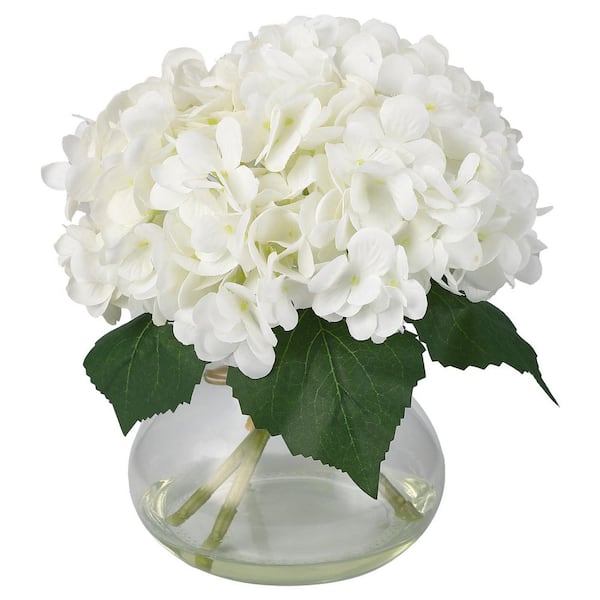 Artificial Hydrangea Flowers with Glass Vase and Fake Water for Home Table, Wedding Party, Office Decor
