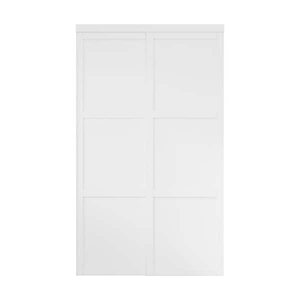 ARK DESIGN 48 in. x 80 in. Paneled 3 Lite White Finished MDF Sliding Door with Hardware
