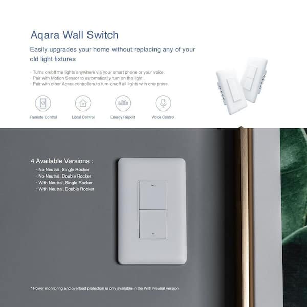 Aqara Switch (No Neutral, Double Rocker), Requires Hub, Remote Control and Timer for Home Automation WS-USC02 - The Home Depot