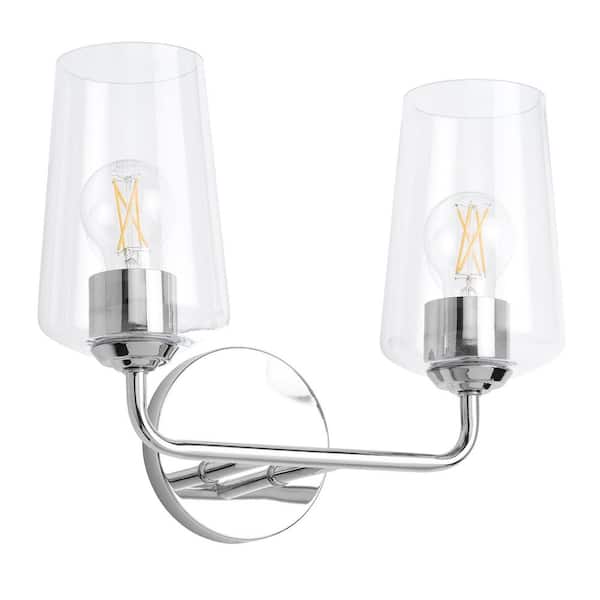 Celino 14 in. 2-Light Polished Chrome Bathroom Vanity Light with Clear Glass Shade