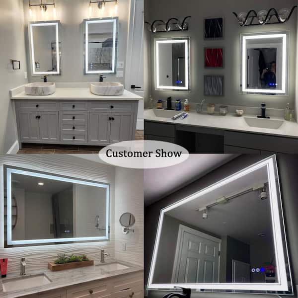 20 in. W x 28 in. H Bright Rectangular Frameless Anti-Fog LED Light Wall Bathroom Vanity Mirror in Tempered Glass