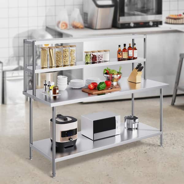 Double Overshelf, Double Tier Stainless Steel Overshelf, Kitchen Prep Table Silver 12 x 72 In. Double Deck Overshelf