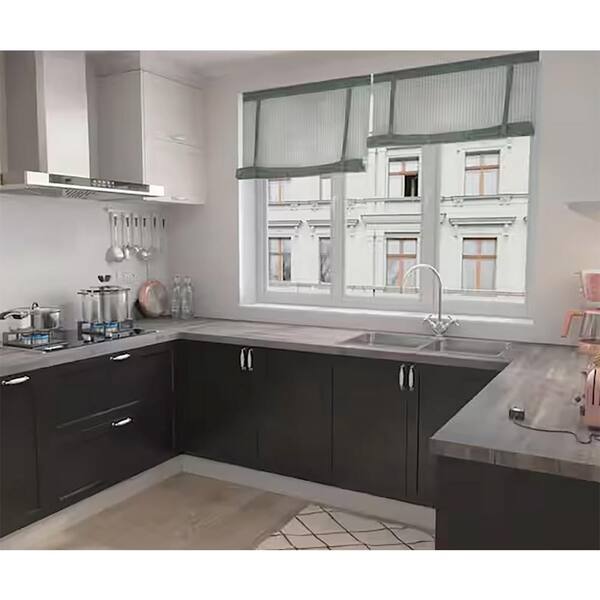 Interbuild 6.2 ft. L x 36 in. D, Acacia Butcher Block Island Countertop, Finished in Dusk Grey with Square Edge