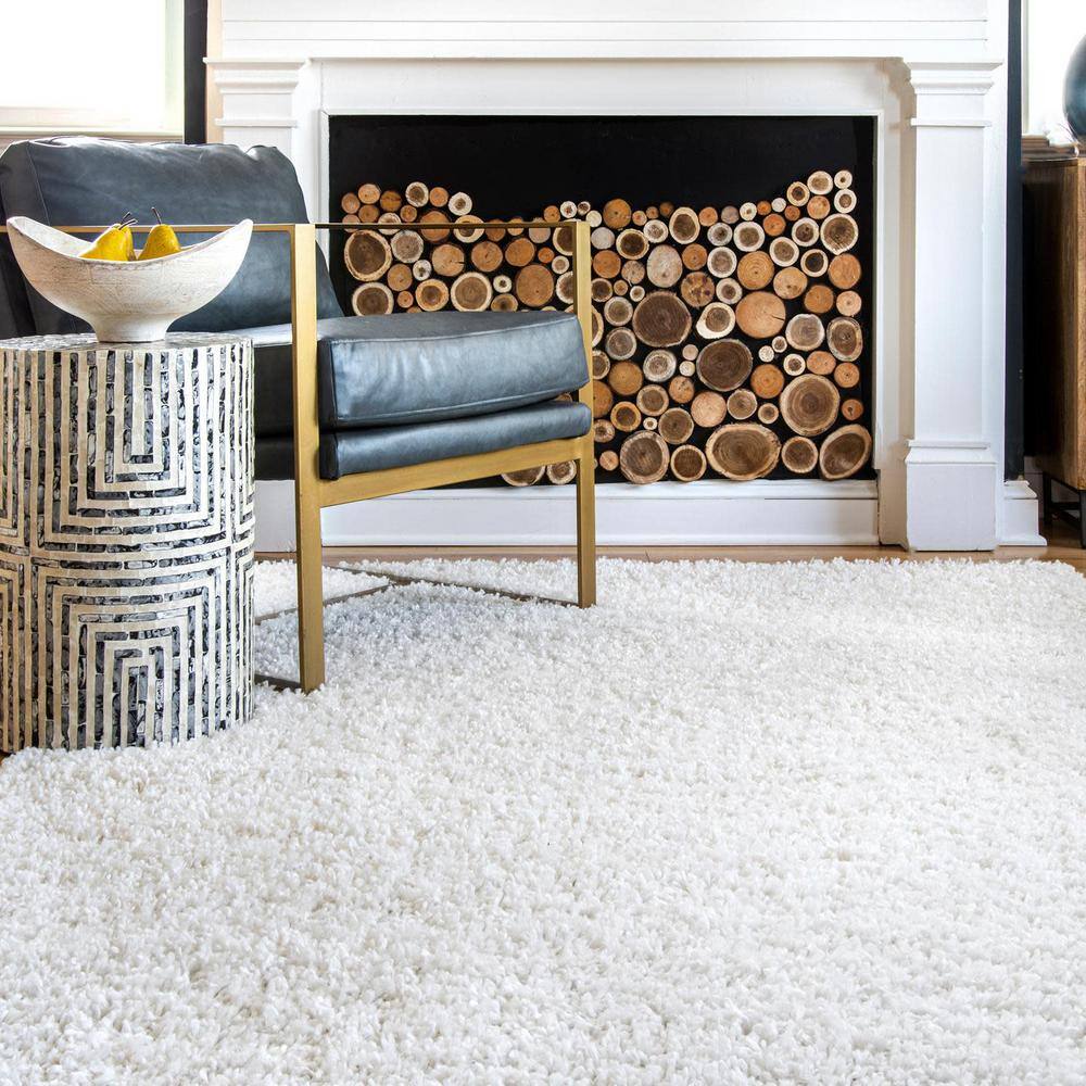 Ivory Solid Shag Reversible Synthetic Runner Rug
