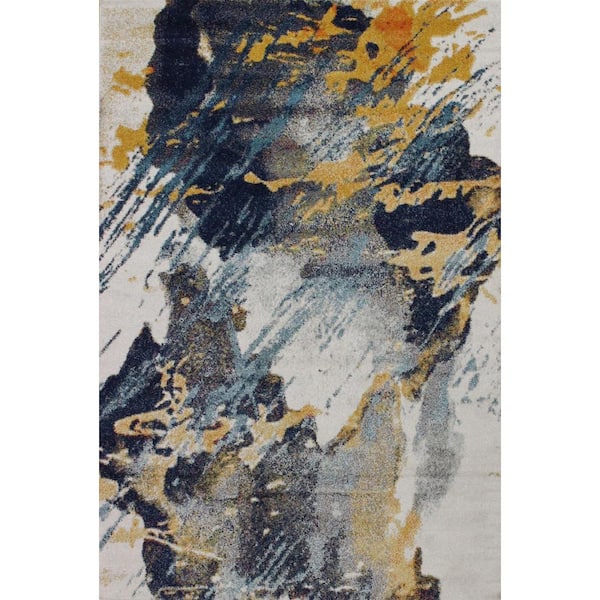Everek Ivory/Blue 9 ft. x 12 ft. (8'6" x 11'6") Abstract Contemporary Area Rug