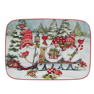 Christmas Gnomes 10 in. Assorted Colors Earthenware Rectangular Platter