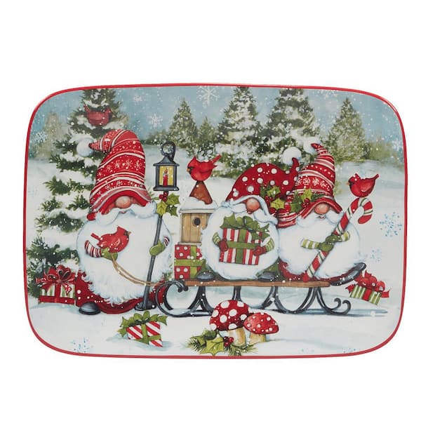 Certified International Christmas Gnomes 10 in. Assorted Colors Earthenware Rectangular Platter