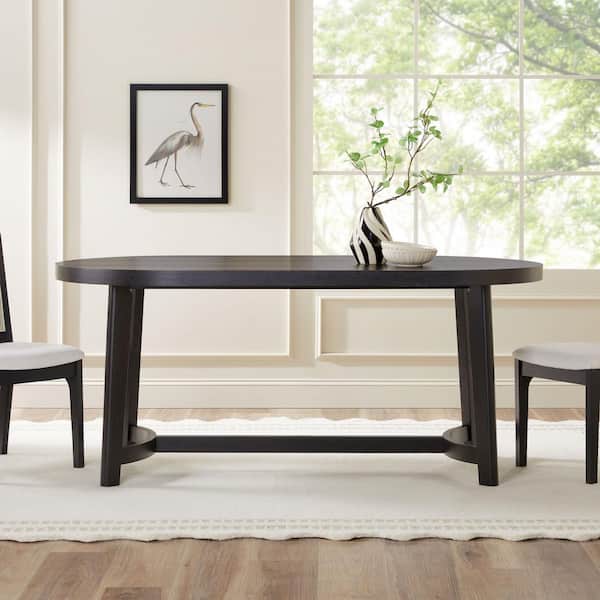 Reviews for Welwick Designs Modern Farmhouse Black Wood 70 in. Trestle ...