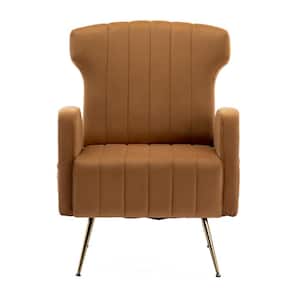 Modern Upholstered Brown Velvet Wingback Accent Arm Chair with Metal Legs