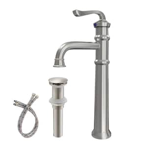 Single Handle Vessel Sink Faucet with Pop Up Drain in Brushed Nickel