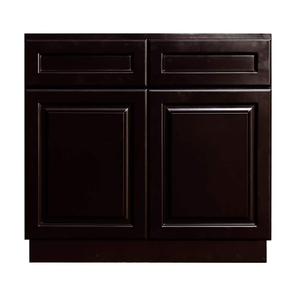 Lifeart Cabinetry Newport Ready To Assemble 36x34 5x24 In Base Cabinet With 2 Door And 2 Drawer In Dark Espresso Rne B36 The Home Depot