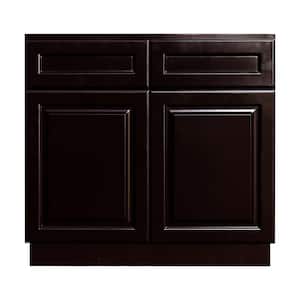 Newport Assembled 36 in. x 34.5 in. x 24 in. Base Cabinet with 2 Doors 2 Drawers in Dark Espresso
