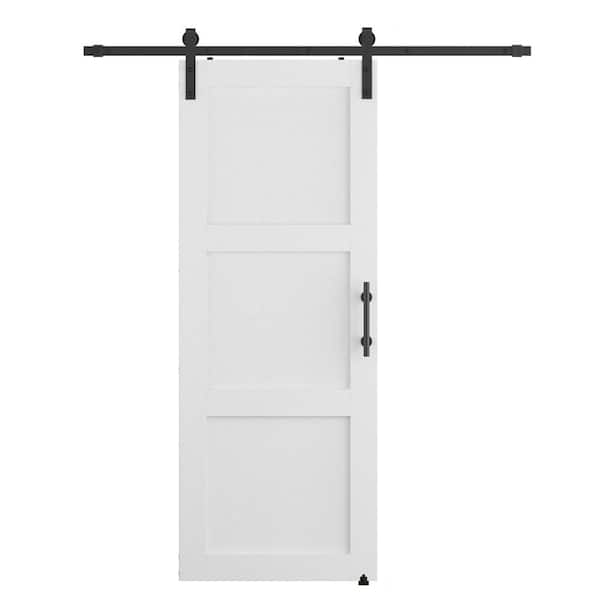 SOCBAZZAR 30 in. x 84 in. Classic 3-Plank White Finished MDF Sliding Barn Door with Hardware Kit