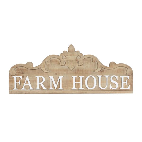Litton Lane 47 in. x 19 in. Wood Brown Farm House Sign Wall Decor with Carved Acanthus