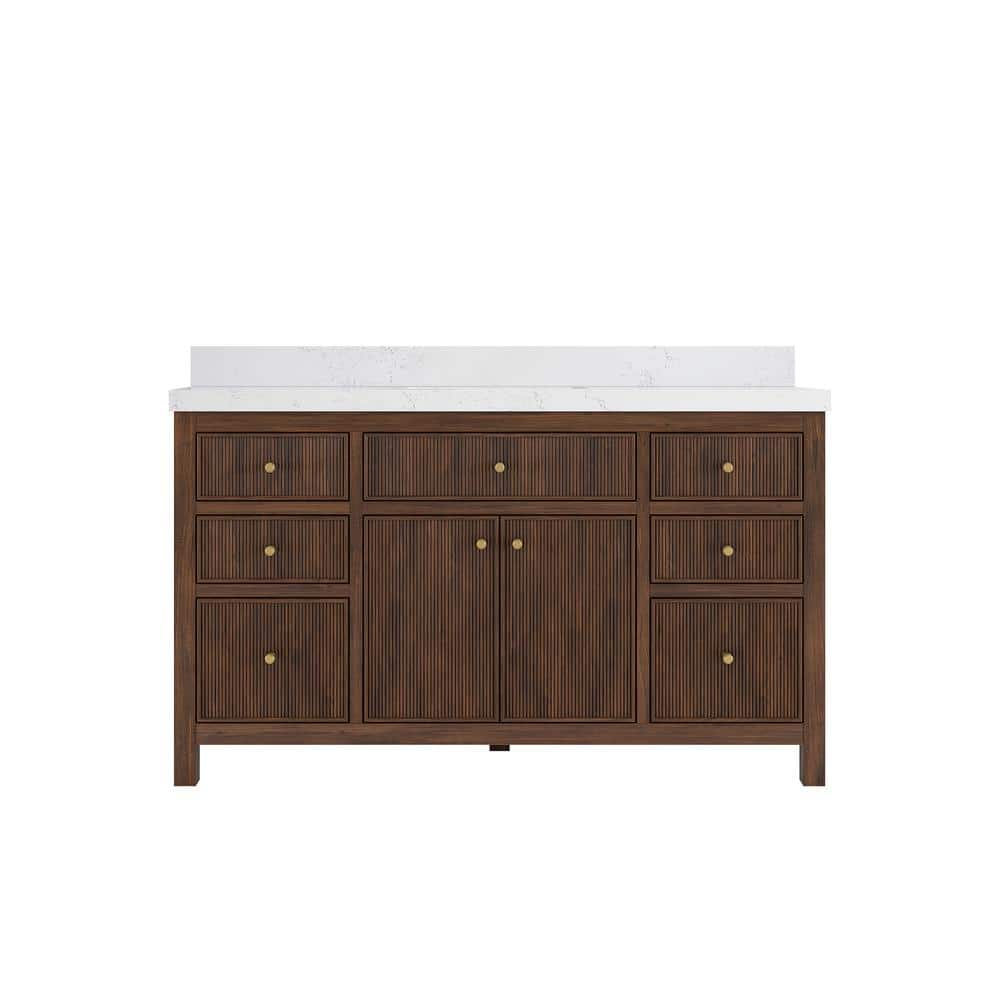 Sonoma Teak 60 in. Single Sink Freestanding Dark Walnut Bath Vanity with Empira White Quartz Top Unassembled price history on PriceWatchPro