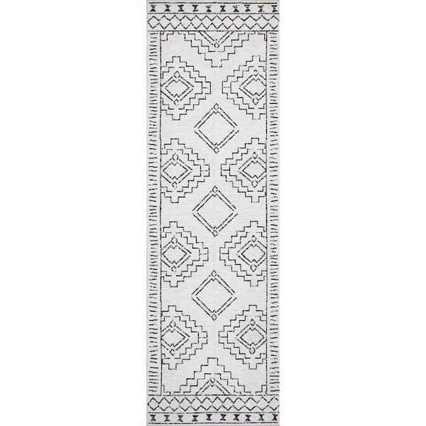 nuLOOM Noa White 3 ft. x 10 ft. Machine Tribal Moroccan Washable Indoor Runner Rug