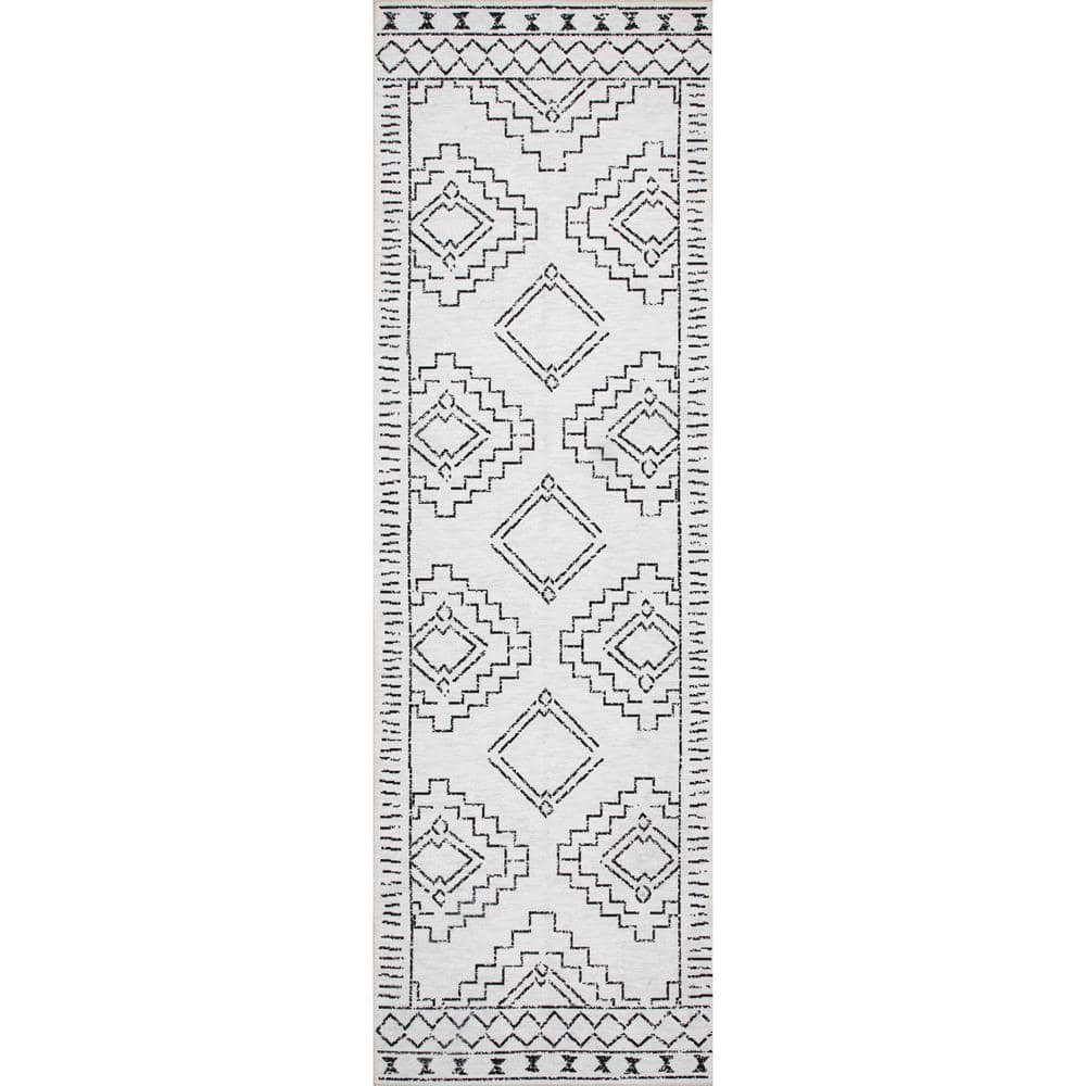 nuLOOM Noa White 3 ft. x 6 ft. Machine Tribal Moroccan Washable Indoor