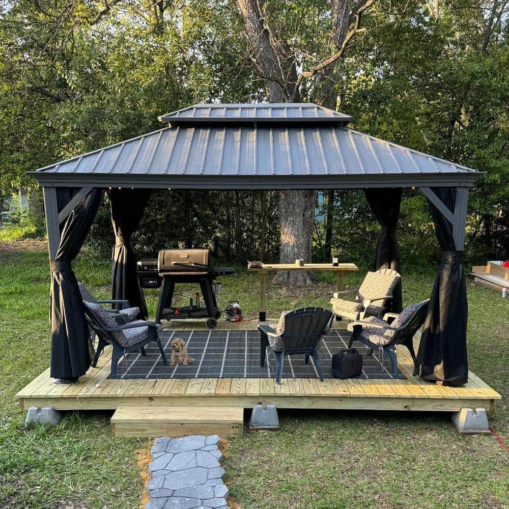 10 ft. x 14 ft. Light Gray Aluminum Power-Coated Frame Galvanized Steel Double Roof Hardtop Gazebo,Hooks Netting Curtain price history on PriceWatchPro
