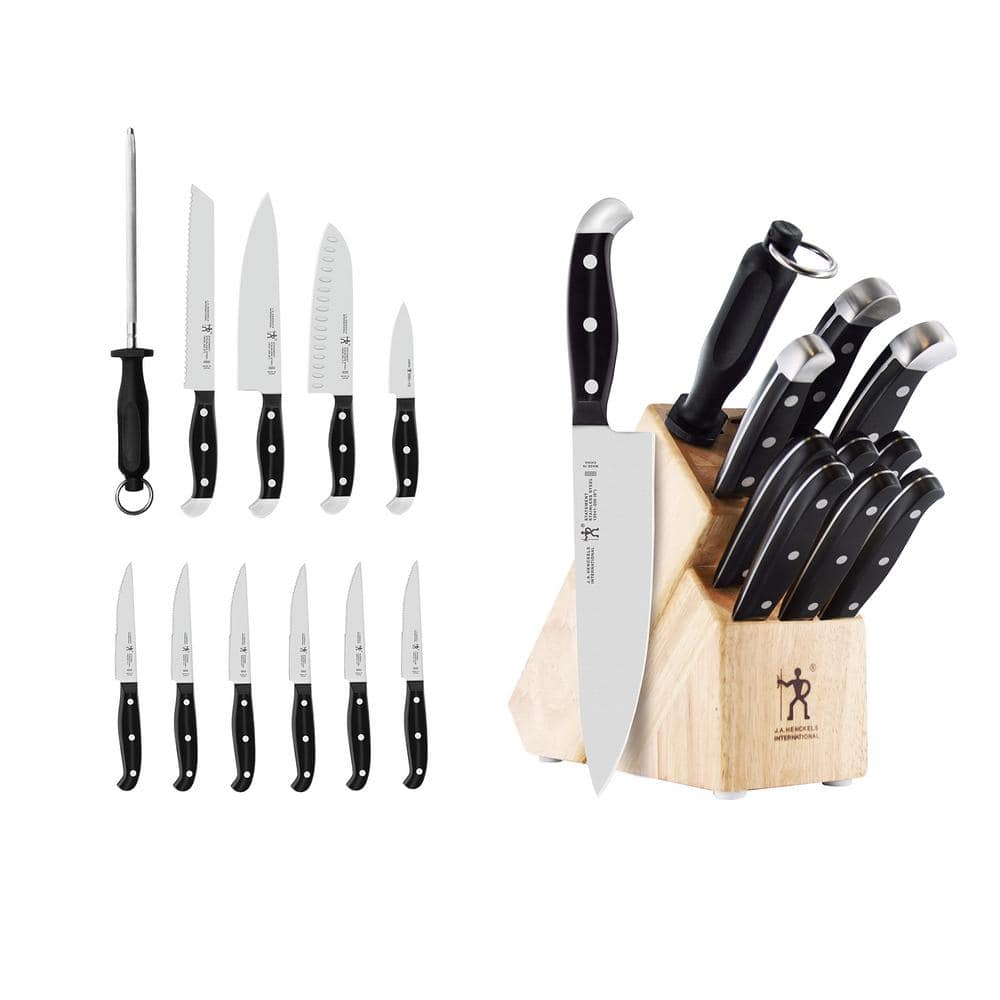 HENCKELS Statement 12-Piece Kitchen Knife Set with Block, Chefs Knife, Steak Knife, Bread Knife, Steak Knives, Kitchen Knife Sharpener, Light Brown