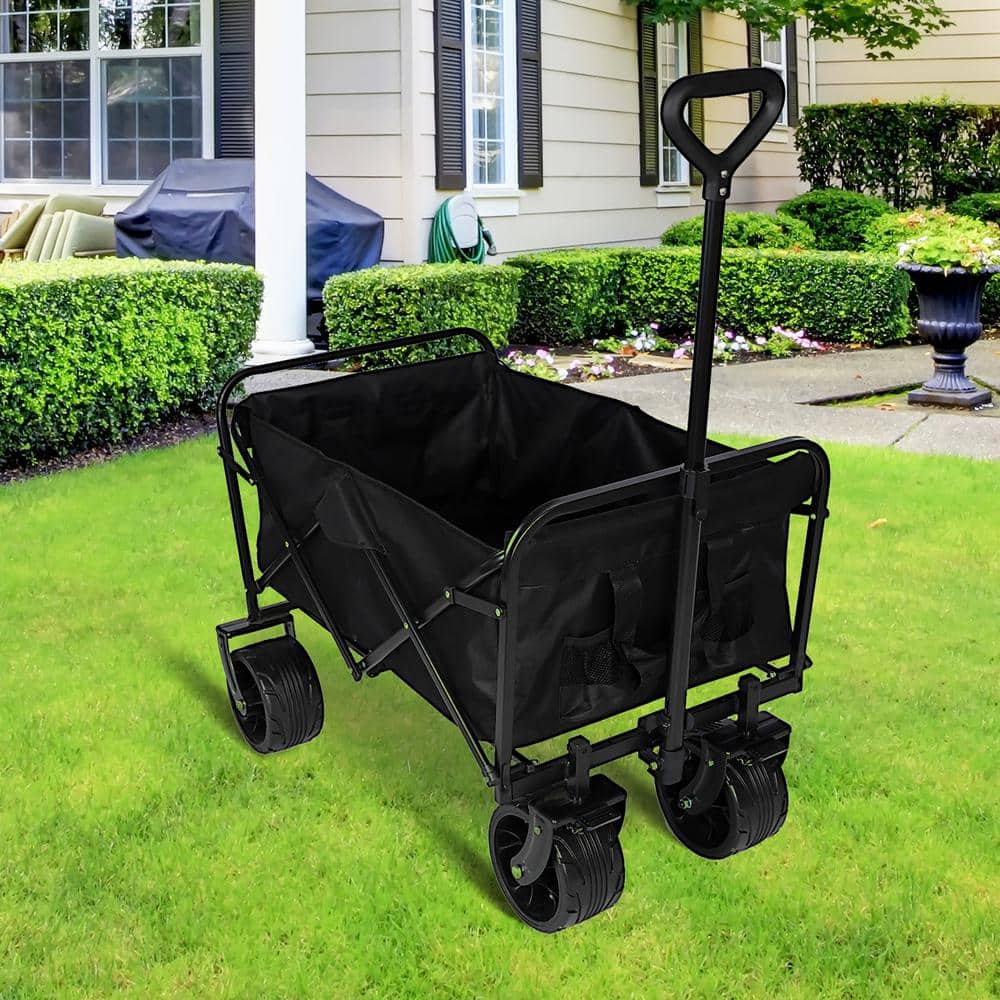 7 cu. ft. Black 100L Collapsible Folding Beach Wagon Cart with 220 lbs. Lar