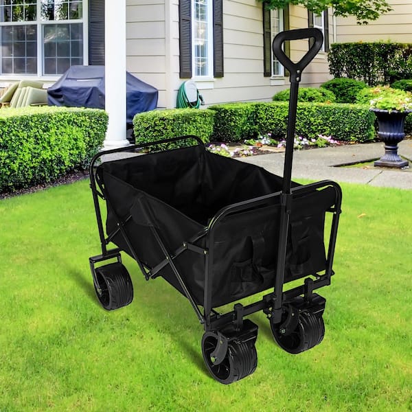 Unbranded 7 cu. ft. Black 100L Collapsible Folding Beach Wagon Cart with 220 lbs. Large Capacity, Metal Garden Cart