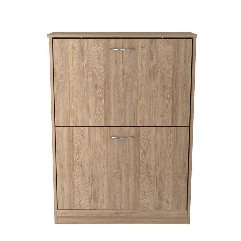 Amaretto Oak 12-Pair Shoe Storage Cabinet with Tilt-Out Drawers