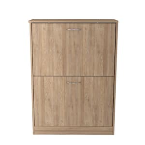 34.44 in. H x 25.19 in. W. Amaretto Oak Wood Shoe Storage Cabinet with 2-Drawers Fits up to 12-Shoes