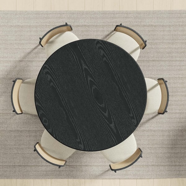 Lirago Cylindrical Black Colored Wood 52"Column Base Duckbill Edge Dining Table for 6