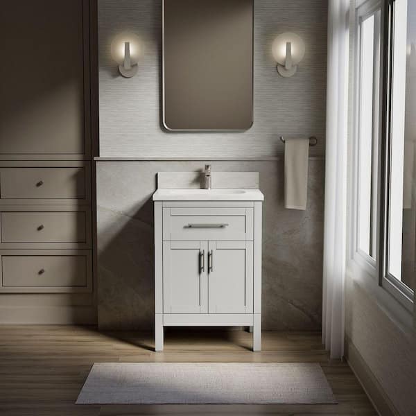 Hadron 24 in. Single Sink Freestanding Atmos Grey Bath Vanity with White Quartz Top Assembled