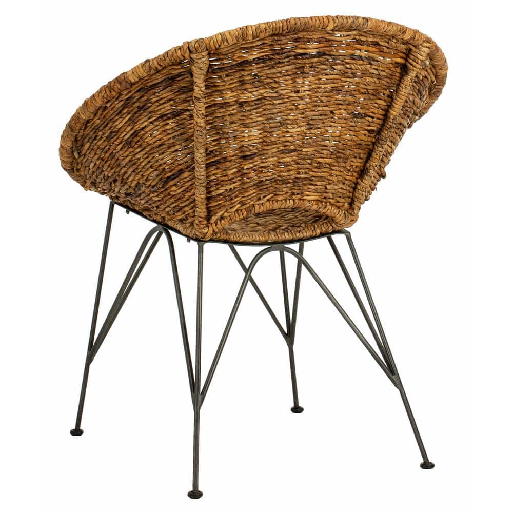 Natural Rattan and Dark Steel Geometric Papasan Accent Chair