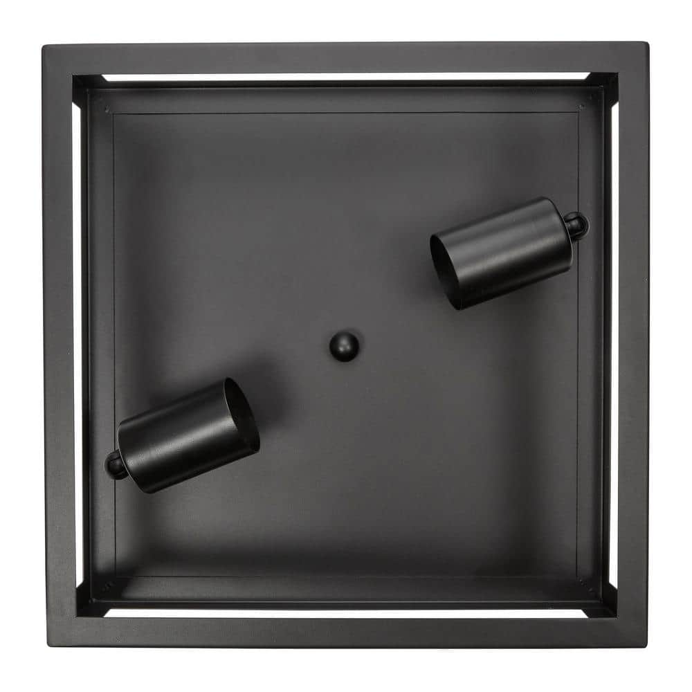 Matte Black Square 2-Light Indoor/Outdoor Flush Mount Ceiling Fixture