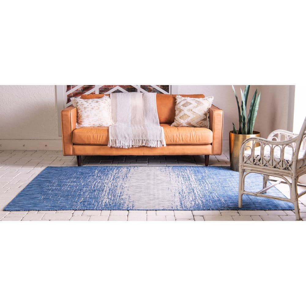 Blue Rectangular Synthetic Easy Care Outdoor Rug