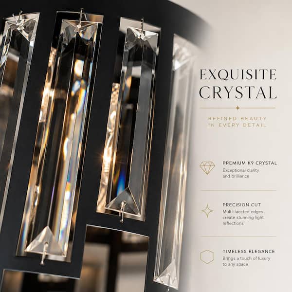 ALOA DECOR 6-Lights 16 in. Modern Matte Black Drum Crystal Flush