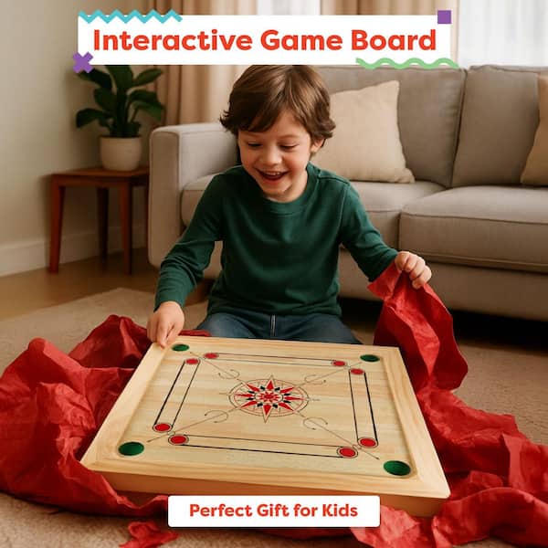 Hey! Play! Wooden Carrom Board Game with Cue Sticks 80-CROK - The