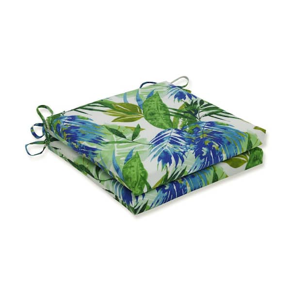 Pillow Perfect Floral 20 in. x 20 in. Outdoor Dining Chair Cushion in Blue/Green (Set of 2)