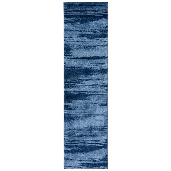 Retro 2 ft. x 21 ft. Light Blue/Blue Striped Monochrome Runner Rug