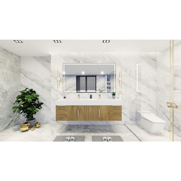BV Better Vanity Bethany 71 in. W. x 20 in. D x 22 in. H Double Sink Floating Bath Double Vanity in Oak with White Acrylic Top