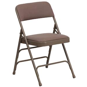 Hercules Series Curved Triple Braced & Double Hinged Beige Fabric Upholstered Metal Folding Chair
