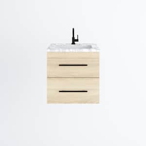 Napa 24 W x 22 D x 21.75 H Single Sink Bathroom Vanity Wall Mounted in White Oak with Carrera Marble Countertop