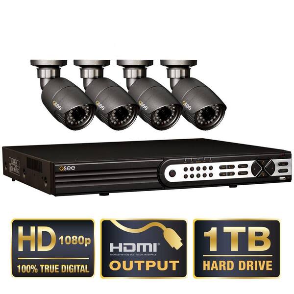 Q-SEE Platinum Series 4-CH HD-SDI 1TB Hard Drive Surveillance System with 4 Full HD 1080p Security Cameras-DISCONTINUED