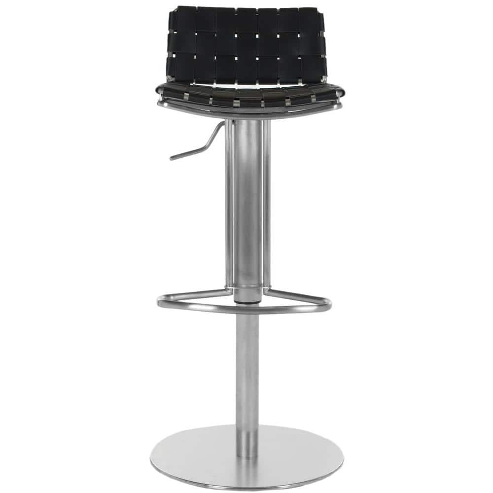 Adjustable Black Leather and Metal Swivel Bar Stool