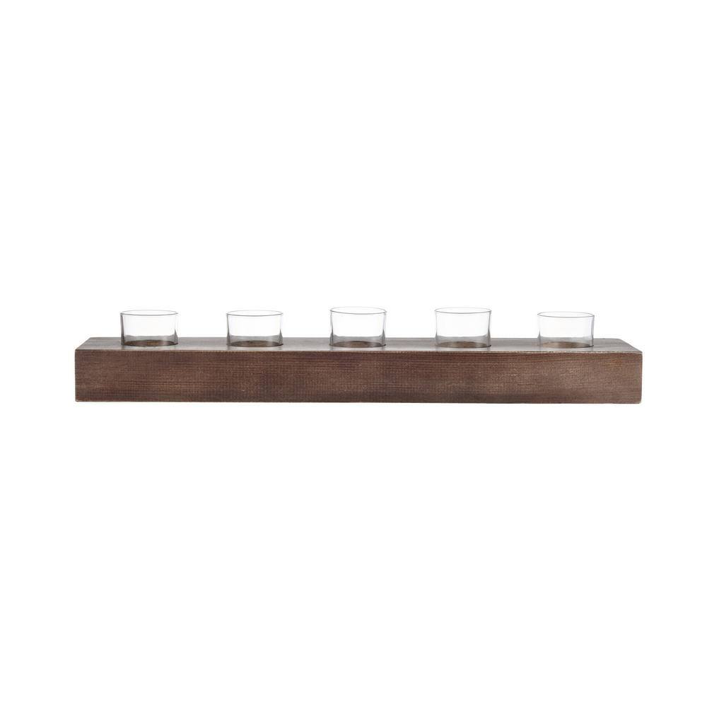 Rustic Natural Wood and Glass 23" Linear Candle Holder