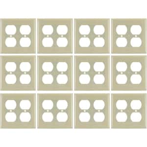 2-Gang Ivory Traditional/Classic Screw-in Duplex Outlet Plastic Receptacle Wall Plate (12-Pack)