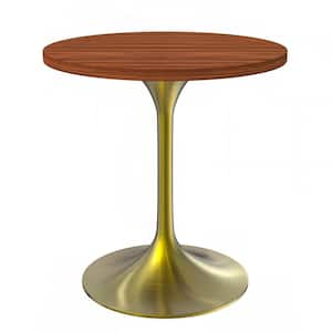 Verve Mid-Century Modern 27 in. Round Dining Table with MDF Top and Brushed Gold Pedestal Base, Cognac Brown