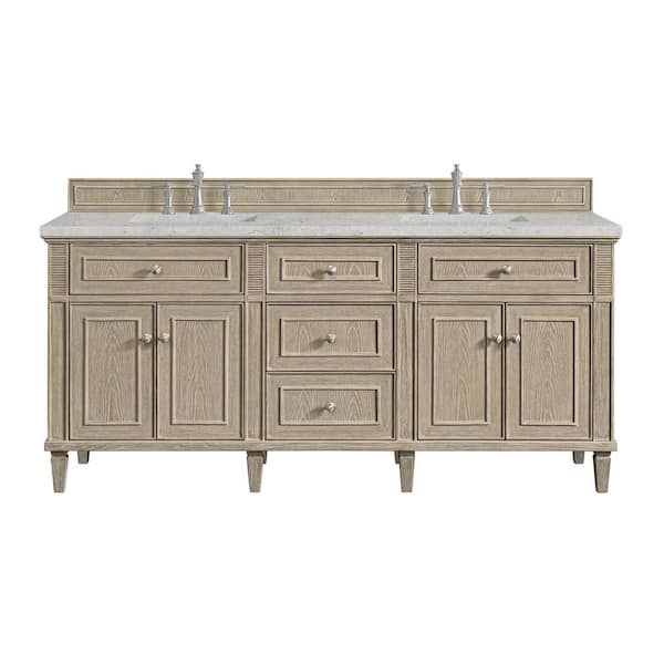 James Martin Vanities Lorelai 72.0 in. W x 23.5 in. D x 34.06 in. H Double Bath Vanity in Whitewashed Oak & Eternal Jasmine Pearl Quartz Top