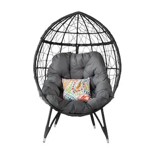 Wicker Indoor Outdoor Egg Chair Dining Chair with Gray Cushions (1-Pack)