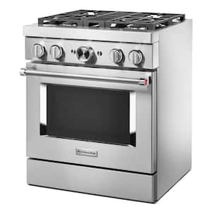 30 in. 4.1 cu. ft. Dual Fuel Freestanding Smart Range with 4-Burners in Stainless Steel